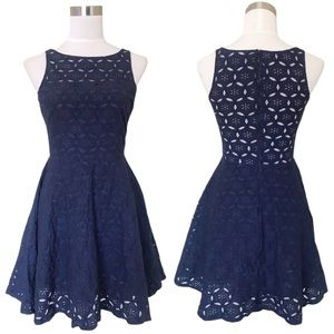 BB Dakota Lace Open Back Fit n Flare A Line Sleeveless Dress Renley Blue 2